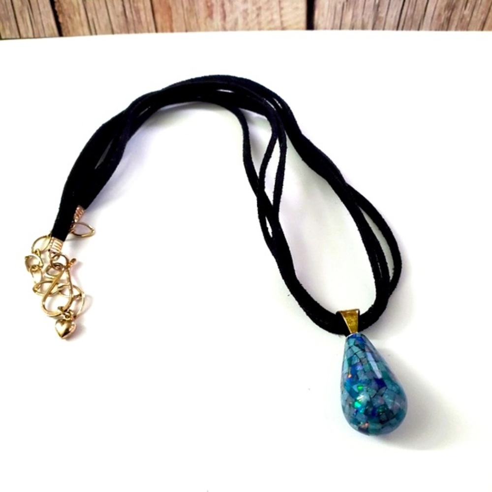 Sterling Silver 925 Solid Mosaic Opal Leather Nec… - image 1